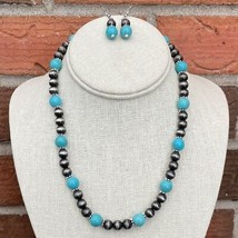 New Boutique Faux Navajo Style Pearl Turquoise Necklace Earring Set West... - $24.99