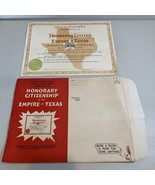 VINTAGE  Official Honorary Citizen Empire Of Texas Certificate Envelope ... - €42,35 EUR