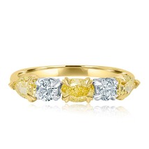 1.43 Carat 5 Stone Alternating Diamond Wedding Band 18k Yellow Gold - $44,064.95 MXN