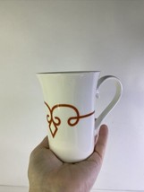 STARBUCKS 2015 11 oz White Tall Coffee Tea Mug Cup Orange Scroll  - $14.95