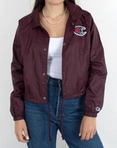 CHAMPION Women L Cropped Windbreaker Varsity Jacket Snap Button Burgundy... - £22.78 GBP