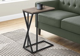 C-Shaped Accent Table: Brown Laminate, Black Metal Side/Snack - $76.99