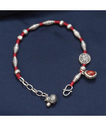 Handwoven Wax Rope Beaded Bracelet With Sterling Silver Good Fortune Gou... - $46.50