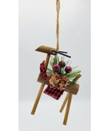 Handmade Rustic Wood &amp; Metal Reindeer Christmas Ornament w/ Twine Hanger - £7.90 GBP