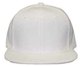 White Solid Snapback Hat Baseball Cap Flat Brim Adjustable Rear Plain - £16.14 GBP