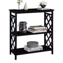 Black 3-Tier Console Table with Storage &amp; Open Bookshelf Solid Wood Legs - $94.99
