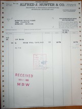 Vintage Alfred J. Hunter &amp; Co. Muskegon MI Invoice 1965 - $4.09 CAD