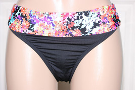 NWT Kenneth Cole Black Multi Floral Roll Over Ruched Swim Bikini Bottom XL - £2.40 GBP