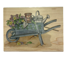 Stamps Happen Wheelbarrow Watering Can Flowers Pots Rubber Stamp 60024 Vintage - $9.72