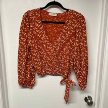 Lucky Brand Orange Floral Lace Faux Wrap Boho Long Sleeve Crop Top Size Small - £20.24 GBP