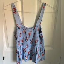 Mossimo Supply Co Light Blue Floral Smocked Peplum Tank Top Size L - $12.22