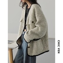 Chic ven women s woolen coat heavy industry down jacket vintage v neck woman down coat thumb200