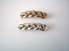 Set of 2 French Barrettes Gold and Silver Braid Clip - $6.99