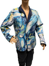 Alfred Dunner Vibrant Blue Yellow Spring Colors Art to Wear Open Front Jacket 10 - £15.94 GBP