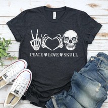 Peace Love Skull Halloween T-shirt - £19.57 GBP