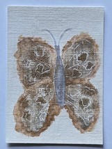 ACEO Original Art Metallic Silver and Copper Butterfly Painting - $7.02 CAD