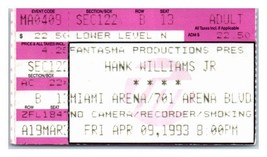 Hank Williams Jr.Concerto Ticket Stub Aprile 9 1993 Miami Florida - £31.51 GBP