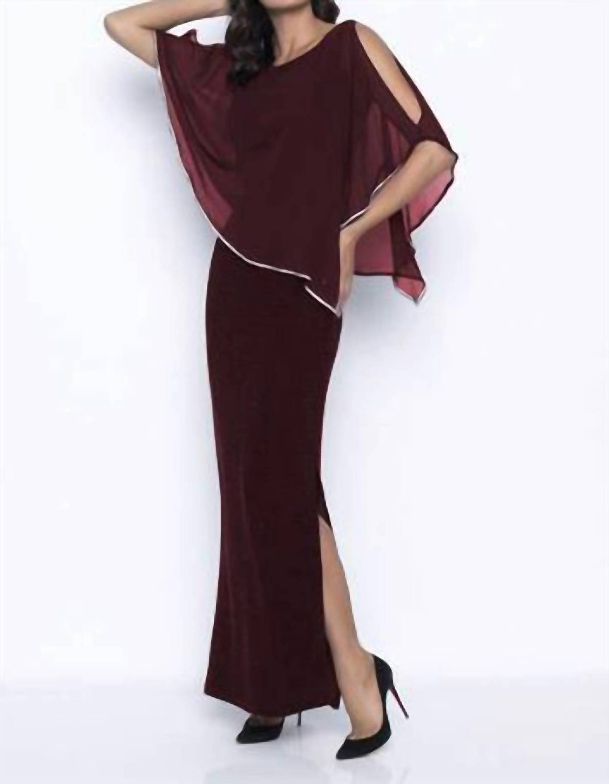 Frank Lyman long layered dress with crystal detailing - 179257 in Wine