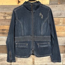 Harley Davidson Blue Jean Denim Jacket Womens M Zip Up Rhinestone Bling ... - $46.75