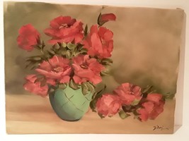 Vintage Américain ? Ooc Peinture De Roses Signée D Auri - £99.01 GBP