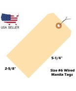 Pack of 100 Size 6 Manila Inventory Shipping Hang Tags with Wire 5 1/4&quot; ... - £11.99 GBP