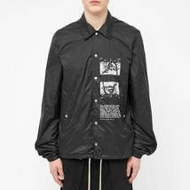 RICK OWENS DRKSHDW MEN&#39;S PRINTED COACH JACKET in BLACK PEARL-XL DU20S577... - £393.45 GBP