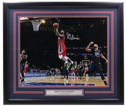 Zion Williamson Signé Encadré 16x20 Pélicans Basketball Dunk Photo Fanatiques - £542.66 GBP