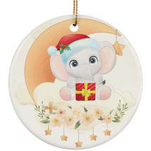 Cute Baby Elephant On Moon Ornament Flower Christmas Gift Decor For Animal Lover - £11.70 GBP