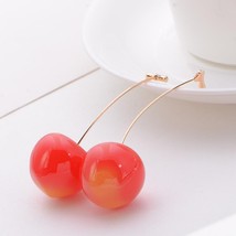 Dominated The new temperament of red cherry earrings Fashion  Fruit Sweet Long W - £6.58 GBP