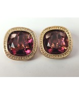 SWAROVSKI SAL Clip On Earrings Deep Purple Crystals Gold Tone Setting Si... - $49.95