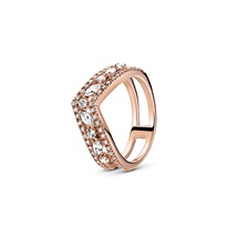 Rose Gold Sparkling Marquise Double Wishbone Ring with Clear Zirconia Ring - £13.71 GBP