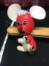 Dakin Dream Pets Red And White Vinyl Mouse Floppy Ears Long Black Tail Vintage. - £4.70 GBP