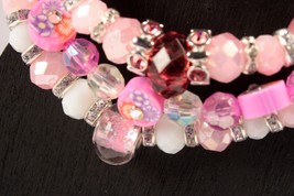3 Stacking Stretchy Bracelets Hand Made Glass Mixed Beads Pink White - £11.19 GBP