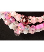 3 Stacking Stretchy Bracelets Hand Made Glass Mixed Beads Pink White - £11.07 GBP