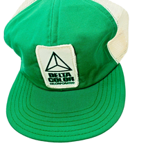 Delta Color Patch Mesh Snapback Trucker Hat Cap Green White DISTRESSED V... - £10.90 GBP