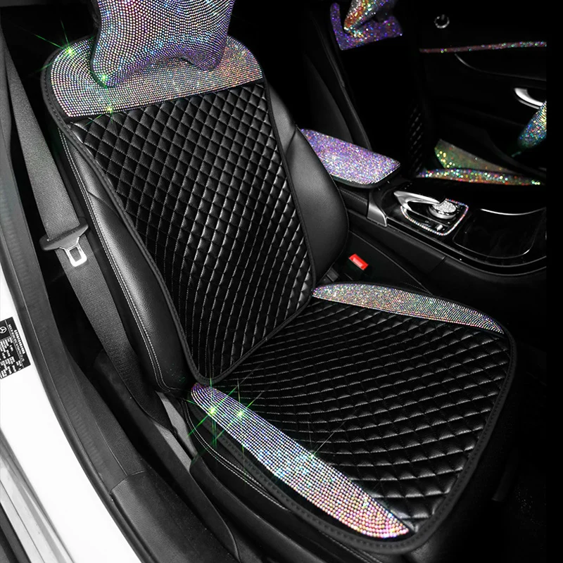 Universal Rhinestone PU Leather Car Seat Cover Diamond Auto Seat Cushion Mat - £27.32 GBP+