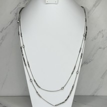 Chico&#39;s Rhinestone Beaded Silver Tone Long Double Strand Necklace - £10.19 GBP