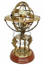 18&quot; Antigüedad Grabado Astrolabio Armillary Sphere Náutico Latón Brújula &amp; Globe - £161.44 GBP
