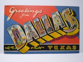 Greetings From Dallas Texas Large Big Letter Linen Postcard Unused Curt Teich - £6.34 GBP