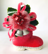 Katherine&#39;s Collection Pink Velvet Christmas Boot Shoe w/ Decorative Spray 4.5&quot; - £22.43 GBP