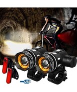 15000Lm Led Mtb Bicycle Lights Bike Front+Red Rear Headlight Usb Recharg... - £30.27 GBP
