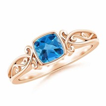 ANGARA Vintage Style Cushion Swiss Blue Topaz Solitaire Ring in 14K Gold - £547.34 GBP