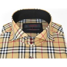 Men's AXXESS Turkey Sports Dress Shirt 100% Soft Cotton High Collar 724-21 Tan image 6