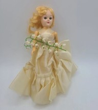 Vintage 1950 or 60s Bride Doll Sleepy Eye Lace Wedding Dress 8” blonde hair blue - $9.74