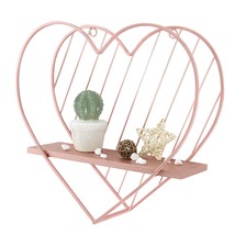Floating Shelves Rose Gold Small Shelf Wall Mounted Metal Pink Heart Design Stor - £31.35 GBP