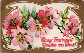 May Fortune Smile on You Vintage Embossed Gold Detail Postcard PC537 - £5.53 GBP