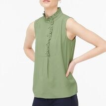 J. CREW Moss Green Ruffle-trim Chiffon Tank Top Size 12 - $23.76