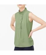 J. CREW Moss Green Ruffle-trim Chiffon Tank Top Size 12 - $23.76