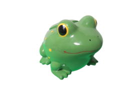 Sunny Patch Froggy Ceramic Cookie Jar Green Yellow Hand Painted 7.5&quot; Tall - $34.65
