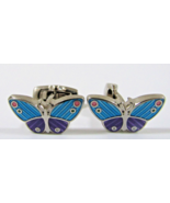 Silver with Blue and Purple Enamel Butterfly Cufflinks - $922.02 MXN